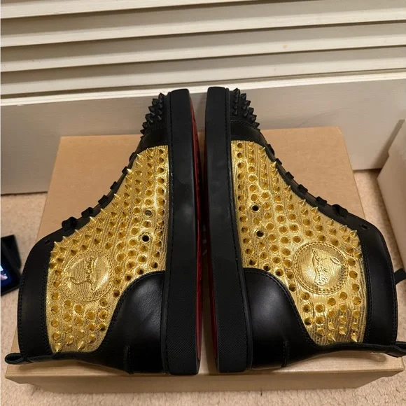 Christian Louboutin Black and Gold Spiked Sneakers - Picture 3 of 8